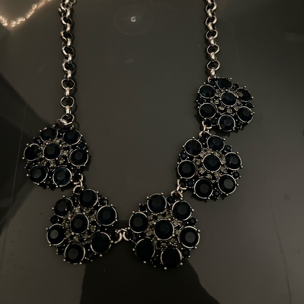 Elegant Silver and Navy/Black Statement Necklace
